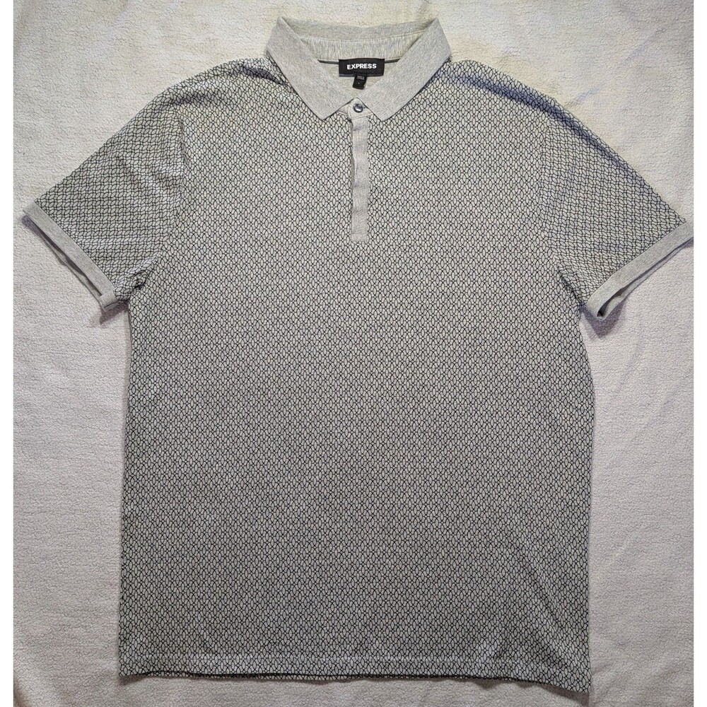 Express Men's Polo Shirt Size Large Gray Geometric Pattern Short Sleeve Casual
